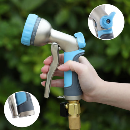 HOSUN Garden Hose Nozzle, Metal Spray Nozzles, Heavy Duty Spray Nozzle for Garden Hose, High Pressure Hose Nozzle with 8 Adjustable Patterns, Hand Sprayer for Plants Watering, Car & Pet Washing
