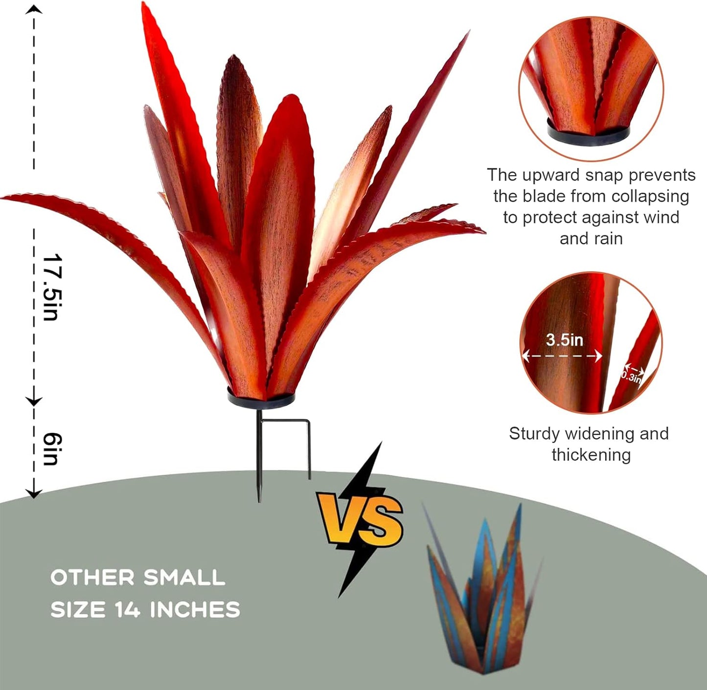 TOMBABY Enlarge Thickened Wind Resistant Metal Agave Garden Art Metal Plant Country Garden Sculpture Statue Outdoor Decoration Agave Metal Plant Courtyard Garden Lawn Ornament Gift (2, 12 Leaves red)