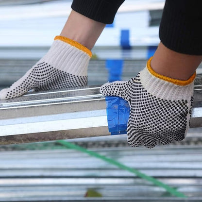 Evridwear Cotton Polyester String Knit Shell Safety Protection Work Gloves for Painter Mechanic Industrial Warehouse Gardening Construction Men & Women 12 Pairs, With Two Side dots, S Size