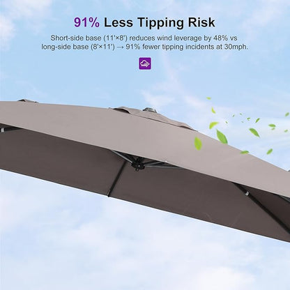 PURPLE LEAF 10' X 6.5' Swivel Outdoor Patio Aluminum Umbrella with Base Left-right Tilting Cantilever Offset Umbrella with UV Resistant Heavy Duty Fabric for Deck Pool Patio Backyard, Ash Mocha