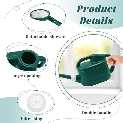 Watering Can for Indoor & Outdoor Plants, Plant Watering Can with Stainless Steel Shower Head, 1 Gallon Plastic Water Can for Garden, Flowers, Vegetable, Greenhouse (AlpineGreen)