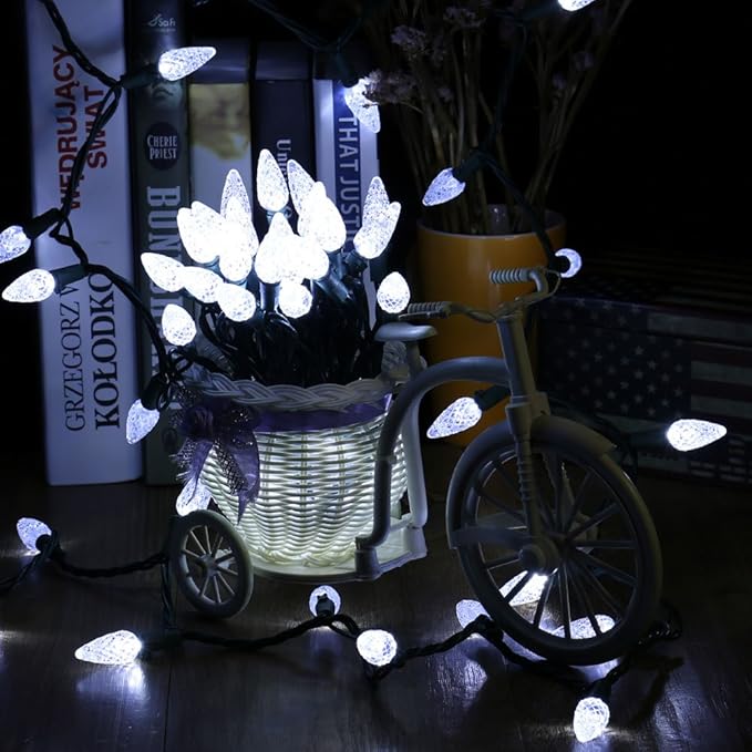 Brizled Upgrade Faceted C5 LED String Lights, 33ft 100 LED Christmas String Lights, 120V UL Certified Clear Xmas Light Set for Indoor & Outdoor Decoration, Patio, Garden, Party and Holiday, Cool White