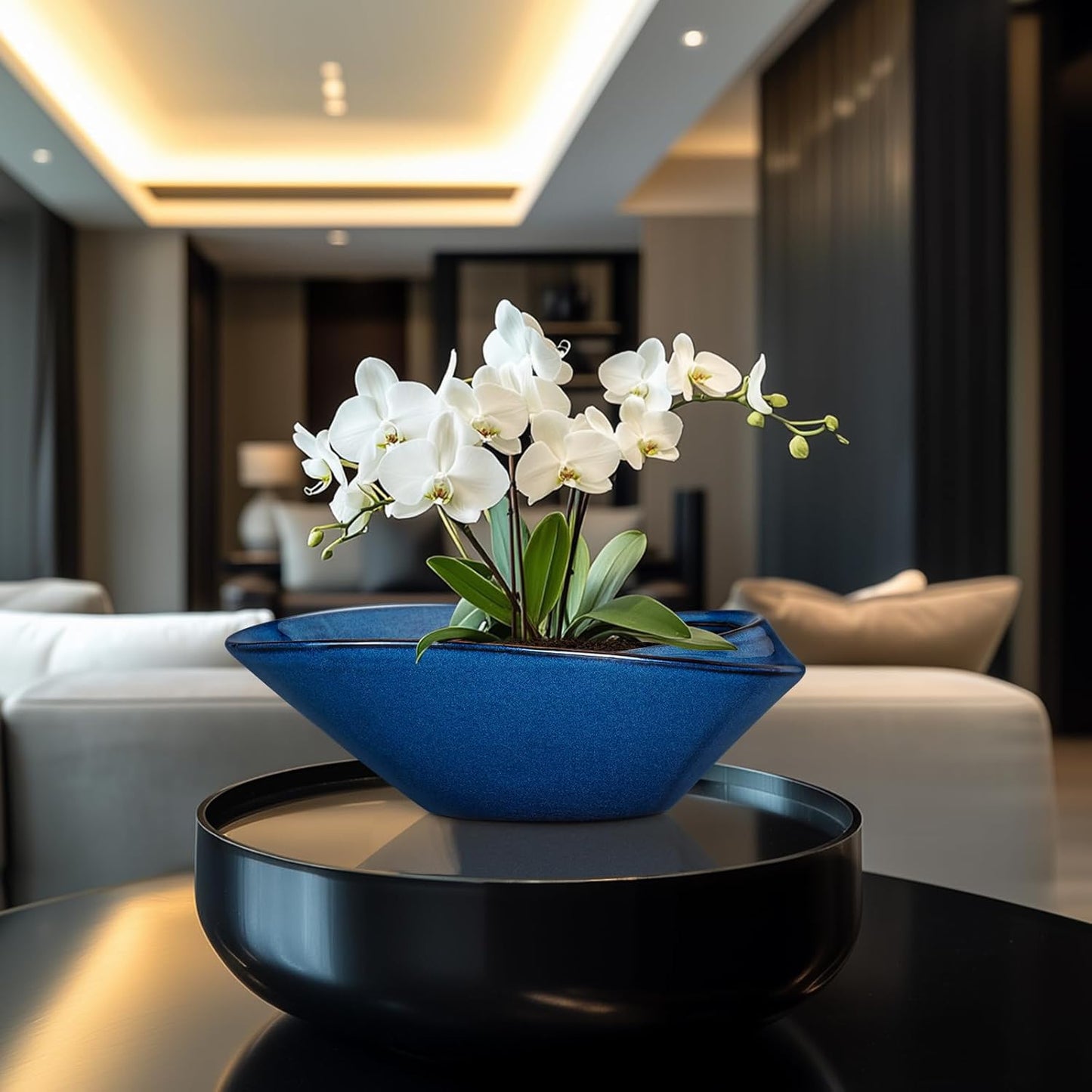 Bonsai Tree Pot - Ceramic Planter Pot with Drainage Hole 12 Inch Bonsai Pots Decorative Orchid Succulent Plant Pots for Indoor Outdoor Plants Blue