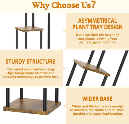 3 Tier Plant Stand Indoor, Metal Wood Tiered Corner Plant Stands Pot Holder, Wood Flower Shelf Orchid Display Rack for Living Room Bedroom Outdoor Balcony Garden Patio, Black