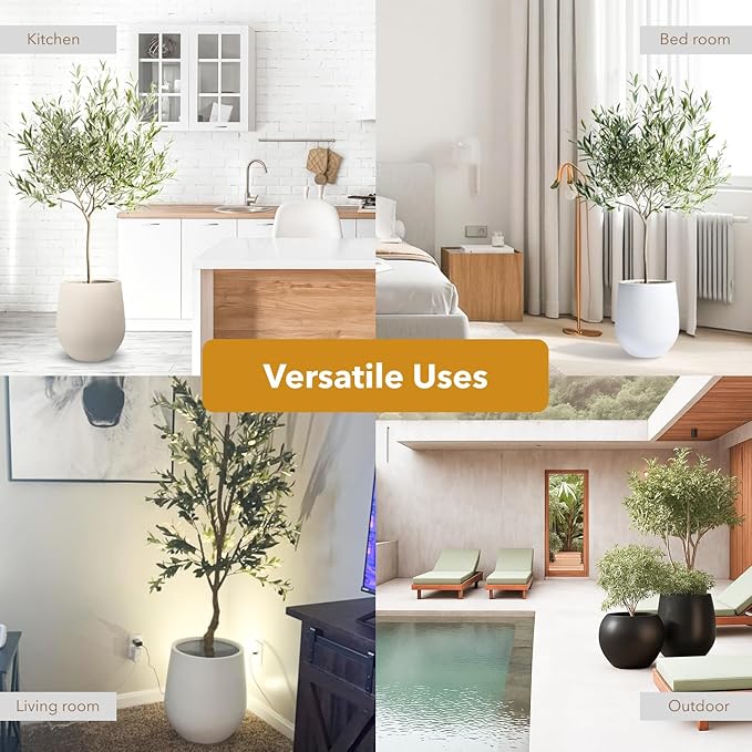 21" H x 19" D Corso Fiberstone Round Tapered Planter with Drainage Hole, Smooth Finishes, for Indoor and Outdoor Use, Included 2 Extra Coco Mats (White, 15" Pot Opening)