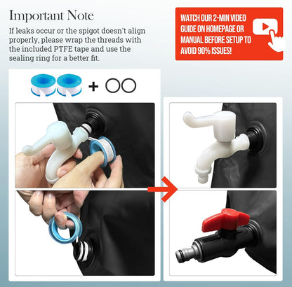 100 Gallon Collapsible Rain Barrel for Garden/Outside/Lawn, Portable Rainwater Collection System, Rain Barrel to Collect Rainwater from Gutter, Water Storage Tank with Two Spigots, Overflow Kit, Black