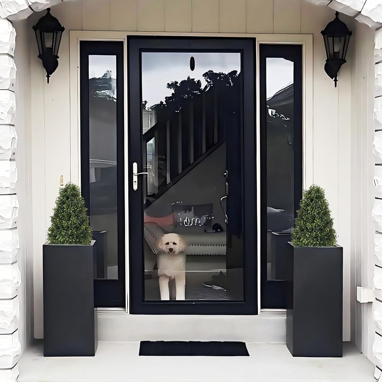 30" Boxwood Topiary Trees Artificial Outdoor Set of 2, UV Resistant Faux Plants for Front Porch Planters, Realistic Cone-Shaped Fake Bushes & Shrubs, 2.5ft Evergreen Decoration