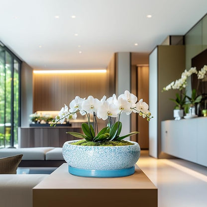 Bonsai Pots - 13 Inch Ceramic Succulent Pots with Drainage Hole and Tray, Large Succulent Planter Indoor Outdoor, Round Planter, Shallow Plant Pot, House Decor, Gifts for Plant Lover, Blue