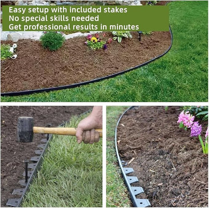 No Dig Durable Garden Landscape Edging Kit, 2" Tall Black Plastic Lawn Border for Landscaping, Flower Gardens, Lawn (100FT+ 120pcs Anchoring Spikes, Black)