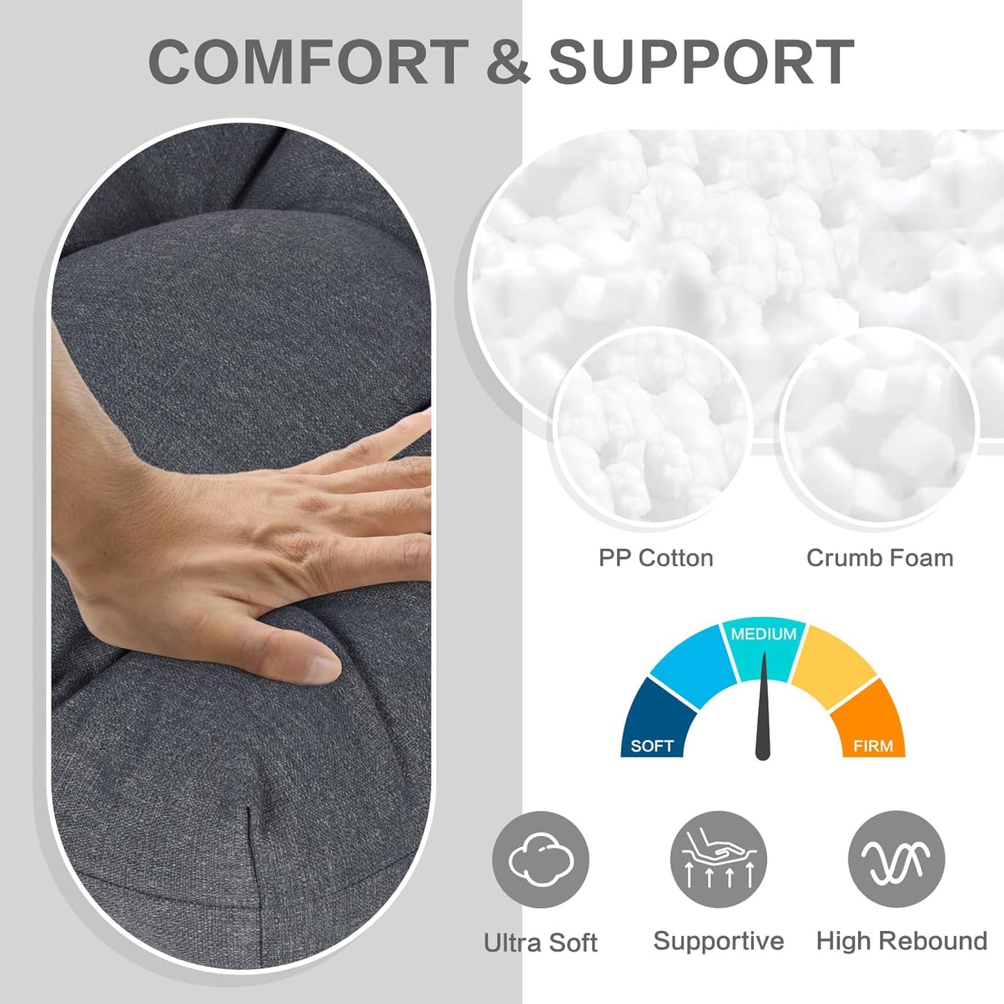 Aoodor 19" x 19" x 5" Tufted Outdoor Chair Cushions, Water Resistant & Fade Resistant Polyester Dining Chair Pads with 2 Straps for Patio Furniture, Set of 2