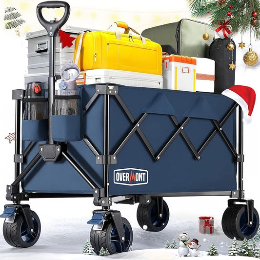 Overmont Ultra-Compact Collapsible Wagon Cart - 200L Portable Folding Wagon with All-Terrain Wheels Utility for Beach, Grocery Shopping, Camping, and Gardening – 330lbs Load Capacity Blue