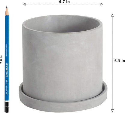 Ekirlin 6 Inch Flower Plant Pot Indoor - Grey Cement Garden Planter Concrete Planter with Drain Hole Saucer, Modern Succulents Containers for Home Decor, Office & Outdoor
