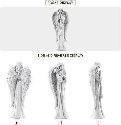 TOETOL Outdoor Garden Statues Praying Angel Statue 31.1" Grave Decorations Magnesium Oxide Stone Grey Yard Patio Deck Home Entryway Hallway Sculpture