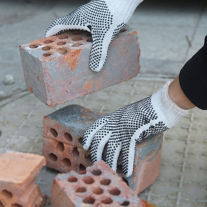 Evridwear Cotton Polyester String Knit Shell Safety Protection Work Gloves for Painter Mechanic Industrial Warehouse Gardening Construction Men & Women 12 Pairs, With Two Side dots, L Size