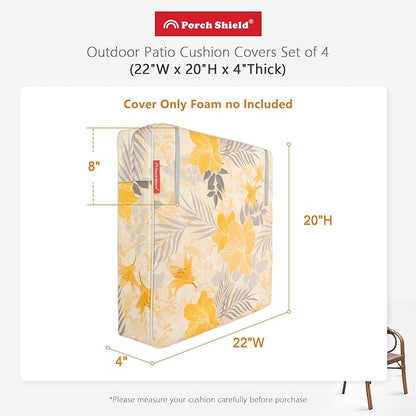 Porch Shield Outdoor Cushion Slipcovers Patio Chair Seat Cushion Covers Set 4 Waterproof Fade Resistant 22 x 20 x 4 inch, Summer Blossom