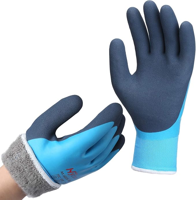 Waterproof Work Gloves for Men and Women, Hycool Thermal Insulated Freezer Rubber Coated Gloves,Super Grip L6201