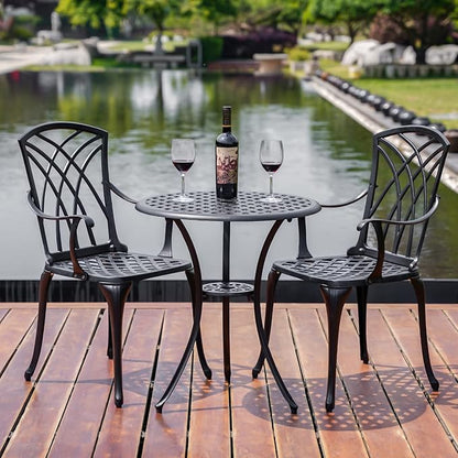 Bistro Set 3 Piece Outdoor,Cast Aluminum Outdoor Bistro Set,All Weather Bistro Table and Chairs Set of 2 with 1.97" Umbrella Hole,Patio Bistro Sets for Garden(Woven Black)