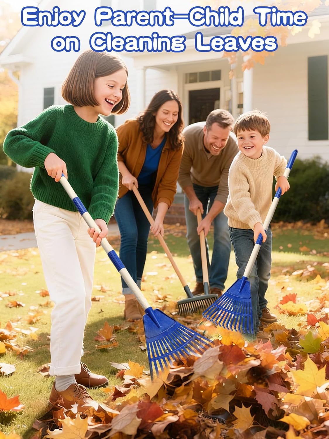 Acostop 2 Pcs Kids Rakes with Wood Handle - 34" Lightweight Plastic Garden Rake for Leaves, Safe to Use Kid Yard Tools for Boys Girls Fall Gardening Gifts (Blue)
