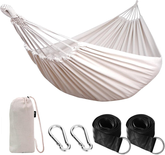 ANYOO Cotton Hammock Portable Camping Hammocks for Hanging Sturdy Garden Comfortable Fabric Hammock with Tree Straps Up to 660lbs with Travel Bag for Camping Outdoor/Indoor Patio Backyard