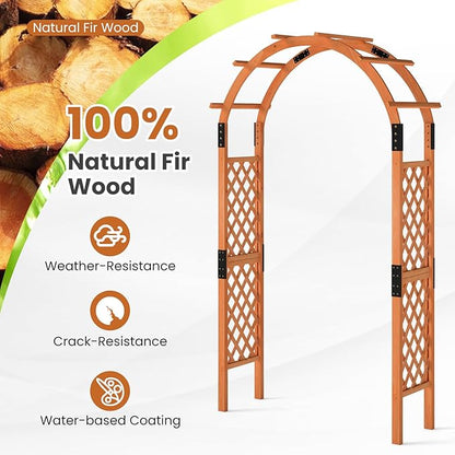 Giantex 7.7FT Wooden Garden Arbor Trellis, Outdoor Pergola Arch with Climbing Plant Support, Wood Wedding Arch for Ceremony, Pathway, Birthday Party, Garden Décor, Weather-Resistant, Easy Assembly
