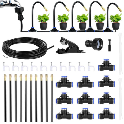 Mist Cooling Automatic Irrigation System-Misting System 33FT Misting Line & 10 Brass Misting Nozzles-Water Hose Mister Kit Sprinkler System for Outside Patio Outdoor Garden Greenhouse Trampoline Pool