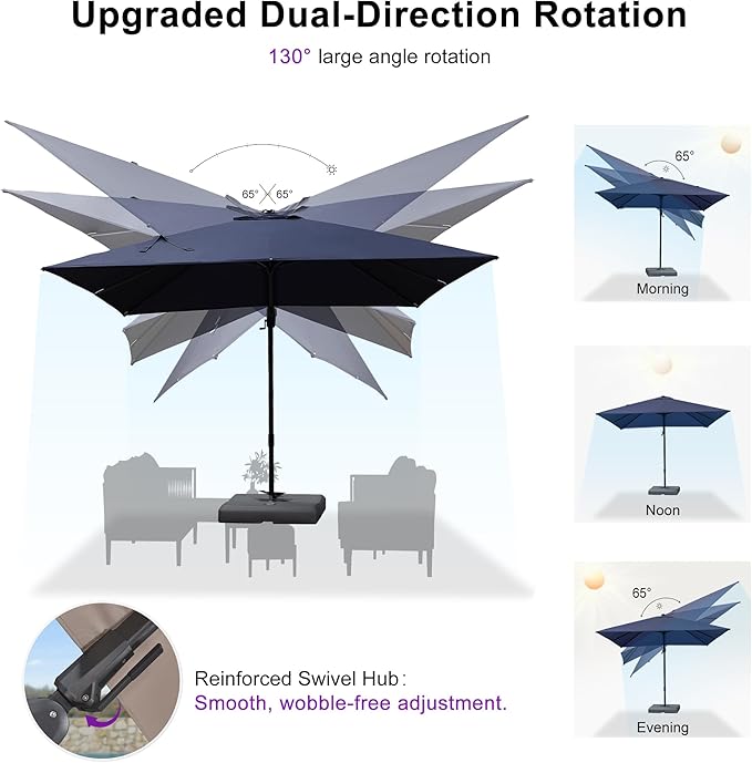PURPLE LEAF 8' X 8' Left-right Tilting Outdoor Patio Umbrella Swivel Offset Cantilever Heavy Duty Rectangle Aluminum Umbrella with UV Resistant for Deck Pool Patio Backyard, Ocean Slate
