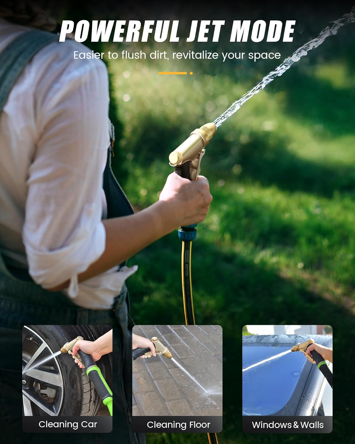 RAINPOINT Heavy Duty Metal Spray Nozzle for Garden Hose, High Pressure Garden Hose Nozzle with Adjustable Spray Patterns for Watering Plants, Car Washing, and Pet Showering (2 pcs)