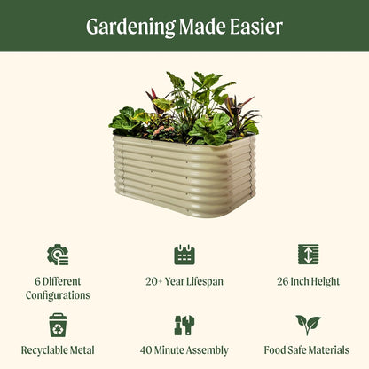 Vego garden 26" Extra Tall Raised Garden Bed Kits, 6 in 1 Modular Raised Planter Box for Vegetables Flowers Fruits Oval Metal Raised Garden-Modern Gray