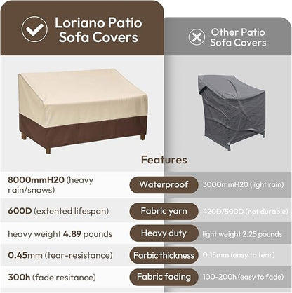 loriano 2-Seater Patio Sofa Cover, 100% Waterproof for Outdoor Loveseat Covers, 600D Oxford Fabric Heavy Duty Lawn Patio Furniture Covers 60" W x 40" D x 33" H