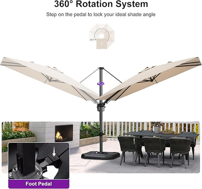 PURPLE LEAF 6.5' X 10' Left-right Tilt Patio Umbrella Outdoor Cantilever Swivel Rectangle Umbrella Aluminum Offset Umbrella with 360-degree Rotation for Garden Deck Pool Patio Beige
