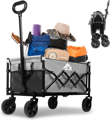 Collapsible Wagon 352LBS Capacity, Foldable Large Carts, Heavy Duty Outdoor Folding Cart with All-Terrain Wheels, Utility Garden Beach Wagon with Storage Bag Green