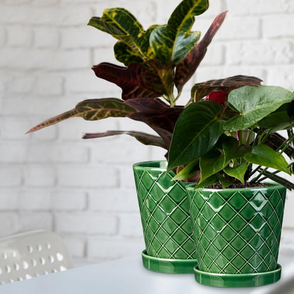 EFISPSS Ceramic Plant Pots, 4+5+6 Inch Pots for Indoor Plants, Flower Pots with Drainage Hole and Tray,Indoor/Outdoor Usage, Modern Style Garden Pots Set of 3 - Patina