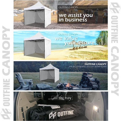 OUTFINE Heavy Duty Canopy 10x10 Pop Up Commercial Canopy Tent with 3 Side Walls Instant Shade, Bonus Upgrade Roller Bag, 4 Weight Bags, Stakes and Ropes (White, 10 * 10FT)