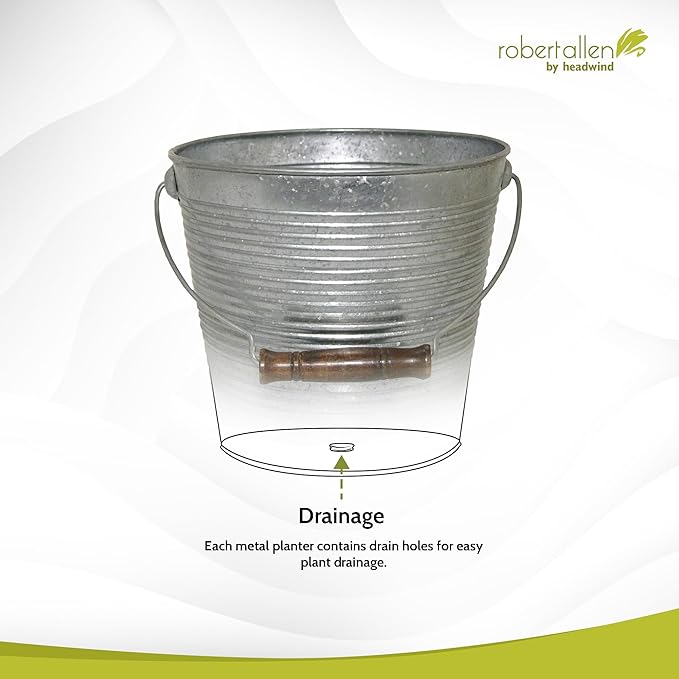 Headwind Vintage Collection Ribbed Planters – Galvanized Flower Pots 10 Inch Indoor Plant Pots Bucket for Peace Lily, Pothos, & Lavender, Petunias, Basil Plant for Outdoor by Robert Allen