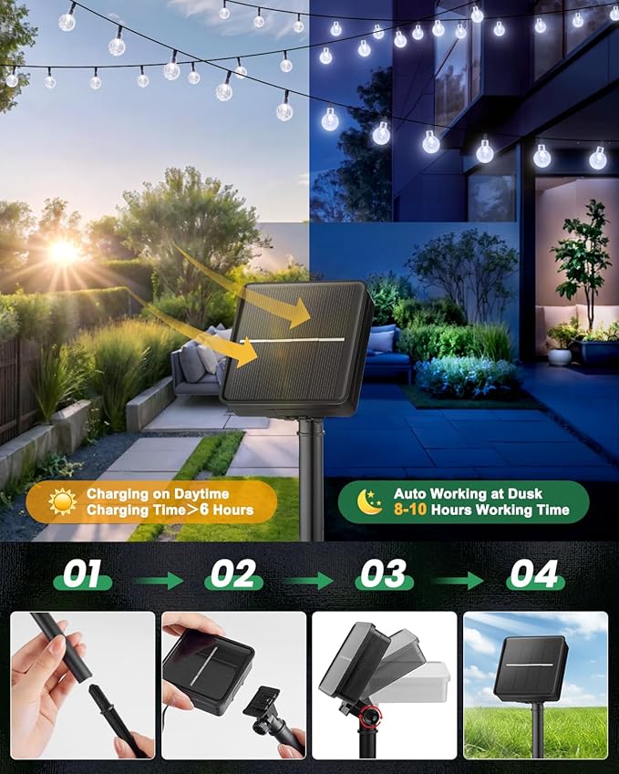 Brightown 2-Pack 120 LED 72 FT Solar String Lights Outdoor, Waterproof Solar Powered Patio Lights with 8 Lighting Modes for Garden Yard Porch Wedding Party Decor (Pure White)