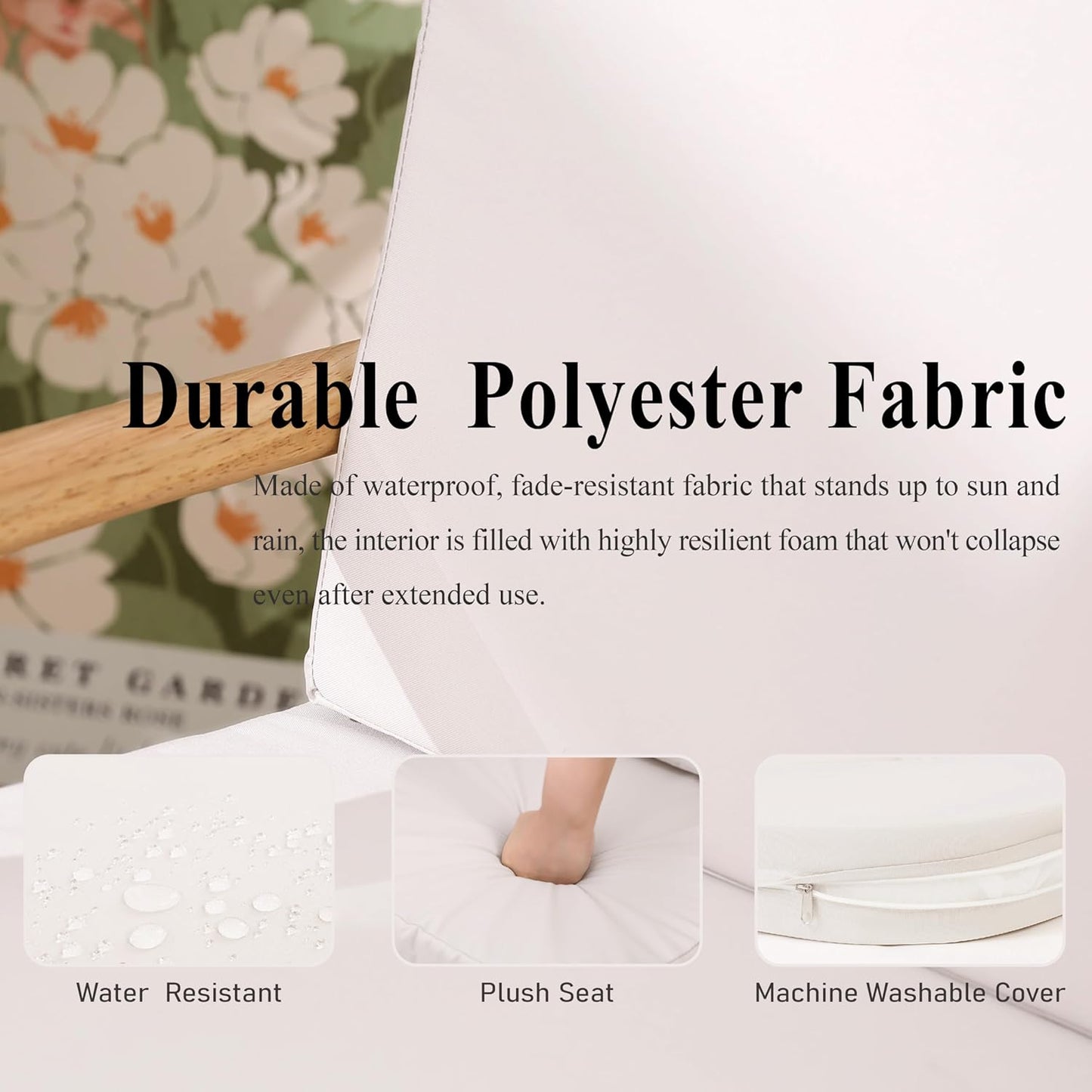 Outdoor Chair Cushions Set of 2, Waterproof Foam Patio Seat Cushions with Ties for Garden Sofa & Dining Furniture, 3-Year Color Fastness, 18x18x3 Inch, Grey