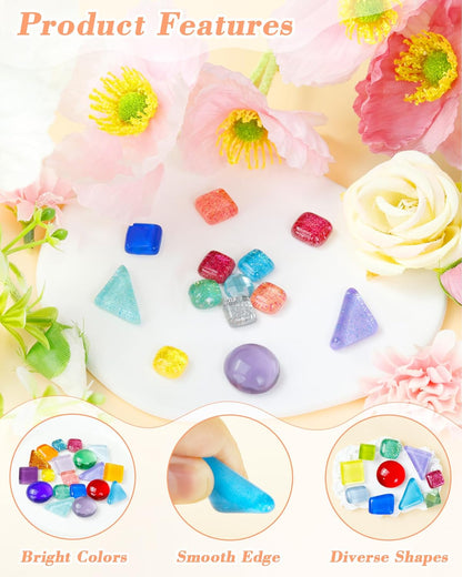 FIVEIZERO 420g Mosaic Tiles for Crafts - 280Pcs Glass Mosaic Kits, Mixed Shapes Mosaic Glass Pieces for Art, Irregular Tiny Mosaic Tile for DIY Projects, Home Decoration(Orange)