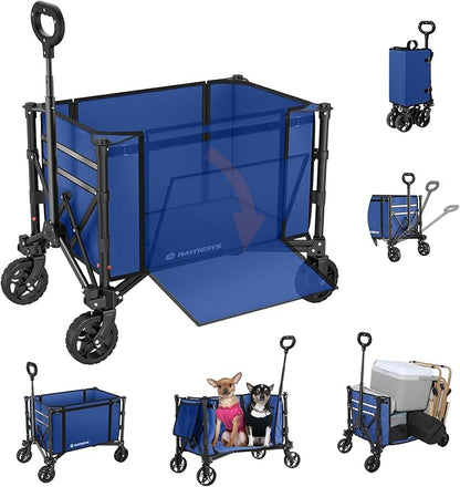 Collapsible Wagon Cart with Wheels 220lbs Foldable Wagon 120L Shopping Cart for Groceries Folding Utility Wagon for Beach, Garden, Camping, Sport, Wheelbarrows, Indigo
