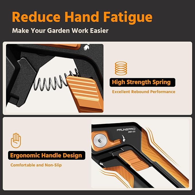 PrunePro Pruning Shears for Gardening 2 Pack Professional Bypass Hand Pruner Stainless Steel Sharp Blade Garden Scissors Plant Flower Garden Clipper Orange