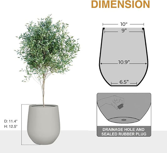 12.5" H x 11.4" D Corso Fiberstone Round Tapered Planter with Drainage Hole, Smooth Finishes, Weather Resistant for Indoor and Outdoor Use (Light French Gray, 9" Pot Opening)