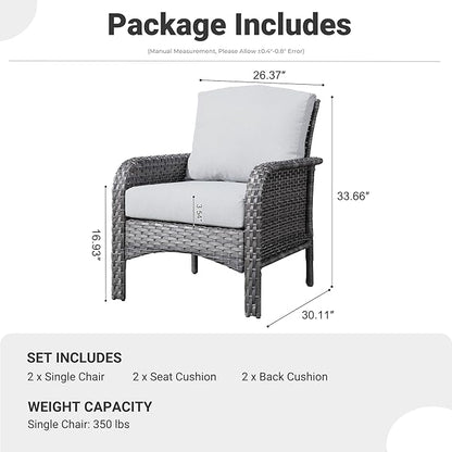 ovios 2 Pieces Patio Furniture Set, Outdoor Wicker Chairs of 2, All Weather High Back Rattan Chairs 2-Seater with Comfy Cushions for Porch Deck, Grey