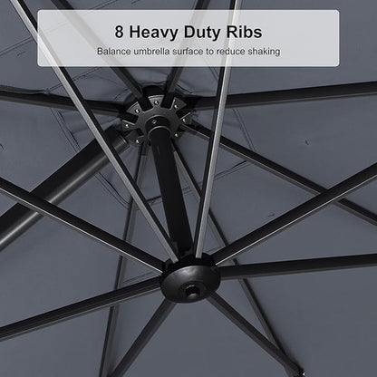 PURPLE LEAF 8' X 8' Left-right Tilting Patio Umbrella Outdoor Cantilever Swivel Square Umbrella Aluminum Offset Umbrella with 360-degree Rotation for Garden Deck Pool Patio Light Grey