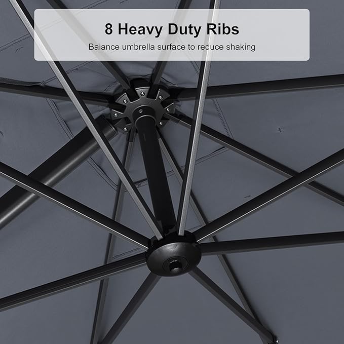 PURPLE LEAF 11' X 8' Left-right Tilting Patio Umbrella Outdoor Cantilever Swivel Rectangle Umbrella with Tilt Aluminum Offset Umbrella with 360-degree Rotation for Garden Deck Pool Patio Light Grey