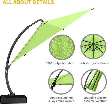 Kingdura 11ft Cantilever Patio Umbrella with Base Included, Large Round Offset Outdoor Pool Umbrella, 360° Rotation & Infinite Tilt, Heavy Duty Aluminum Frame for Deck Backyard, Apple Green