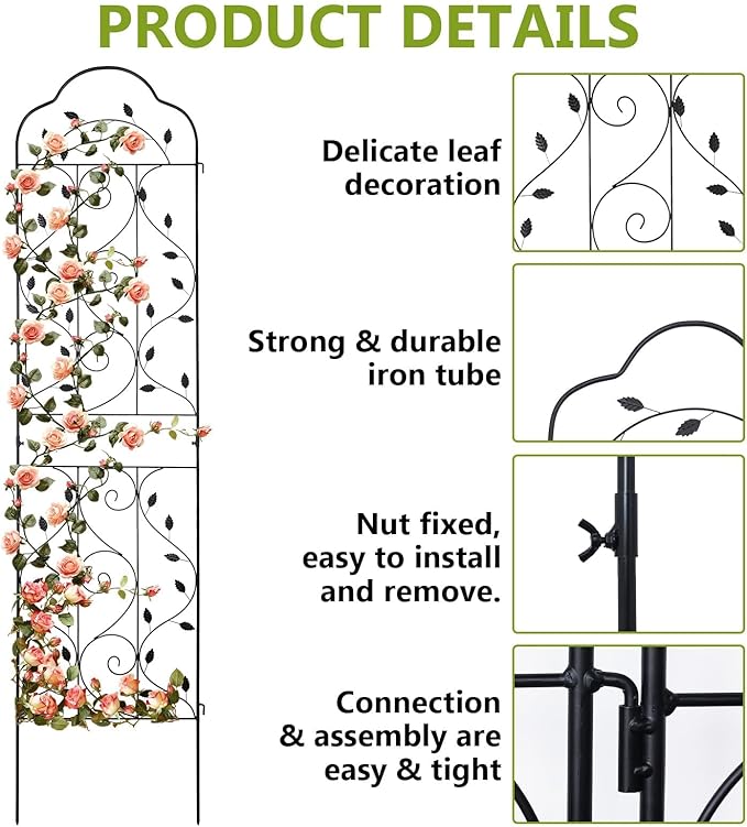 hogardeck 4 Packs 84 * 19 inch Metal Garden Trellis for Climbing Plants Outdoor,Heavy Duty,Black Coating Rustproof Trellis for Rose, Vegetable, Flowers, Expandable,Perfect for Training Climbing Plants