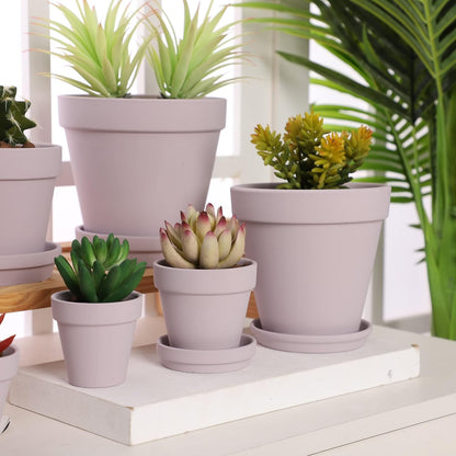 Yishang Large Terra Cotta Pots with Saucer- 6 Pack Large 6'' Terra Cotta Plant Pot with Drainage Hole, Flower Pot with Tray, Terracotta Pot for Indoor Outdoor Plant(Purplr)