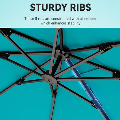 9' X 12' Cantilever Patio Umbrella 360°Rotation Rectangular Outdoor Large Offset Umbrellas Heavy Duty Windproof for Garden Deck Pool Backyard, Turquoise