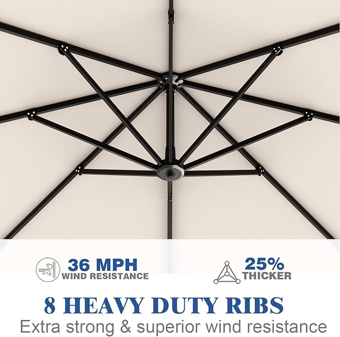 Outdoor Patio Umbrella with Sand Bag Included, 11 FT Deluxe Curvy Cantilever Umbrella Offset Hanging Umbrella with 360° Rotation for Market, Pool, Garden, Backyard, Deck