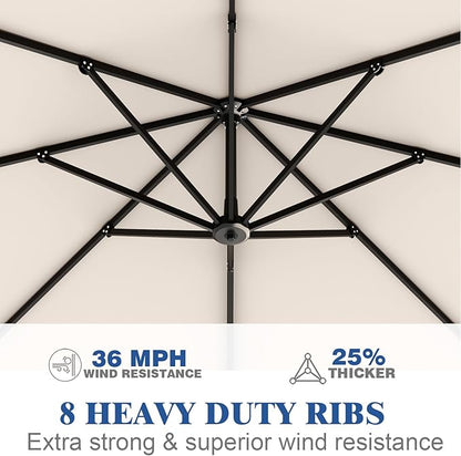 Outdoor Patio Umbrella with Sand Bag Included, 11 FT Deluxe Curvy Cantilever Umbrella Offset Hanging Umbrella with 360° Rotation for Market, Pool, Garden, Backyard, Deck
