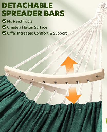 Chihee Hammock for Stand 9.8ft x 4.9ft Soft Cotton Hammock Holds Up to 660lbs Portable Tree Hammocks with Detachable Spreader Bar Pillow 2 Strong Webbings 2 Carabiners Patio Garden Indoor Outdoor